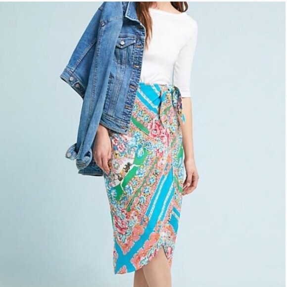 Anthropologie Maeve Bette Silk Wrap Skirt - Size 4 - Picture 1 of 8